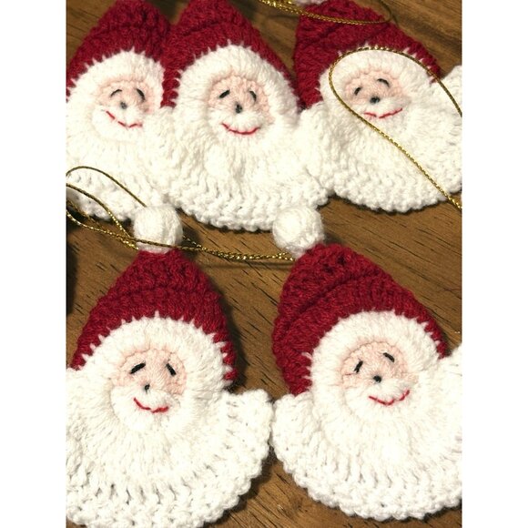Vtg Crochet Santa Decor Christmas Ornaments  Gift Tag Handmade Set of 7 - Picture 1 of 4